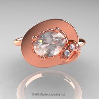 Art Nouveau 14K Rose Gold 1.0 Ct Oval Morganite Diamond Nature Inspired Engagement Ring R296-14KRGDMO-1