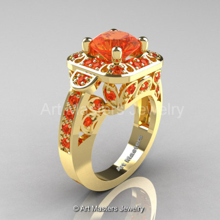 Art Masters Classic 14K Yellow Gold 2.0 Ct Orange Sapphire Engagement Ring Wedding Ring R298-14KYGOS-1