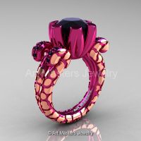 Art Masters Nature Fantasy 14K Fuchsia Pink Rose Gold 3.0 Ct Black Diamond Solitaire Ring R297-14KFPRGBD-1
