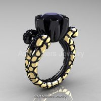 Art Masters Salamander 14K Black Yellow Gold 3.0 Ct Black Diamond Solitaire Ring R297-14KBYGBD-1