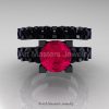 Modern Vintage 14K Black Gold 3.0 Ct Rose Ruby Black Diamond Designer Wedding Ring Bridal Set R142S-14KBGBDRR-3