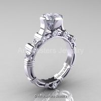 Art Masters Caravaggio 10K White Gold 1.0 Ct White Sapphire Solitaire Engagement Ring R625-10KWGWS-1