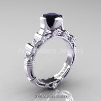 Art Masters Caravaggio 14K White Gold 1.0 Ct Black and White Diamond Solitaire Engagement Ring R625-14KWGDBD-1