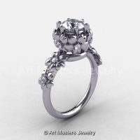Summer Collection 14K White Gold 1.0 Carat White Sapphire Diamond Flower Engagement Ring NN109-14KWGDWS-1