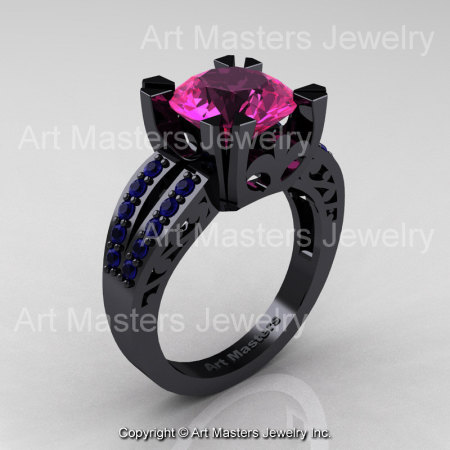 Modern Vintage 14K Black Gold 3.0 Carat Pink and Blue Sapphire Solitaire Ring R102-14KBGBPS-1