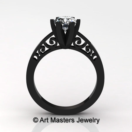 14K Black Gold New Fashion Gorgeous Solitaire 1.0 Carat Cubic Zirconia Bridal Wedding Ring Engagement Ring R26N-14KBGCZ-1