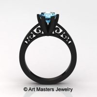 14K Black Gold New Fashion Gorgeous Solitaire 1.0 Carat Aquamarine Bridal Wedding Ring Engagement Ring R26N-14KBGAQ-1