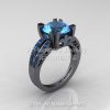 Modern Vintage 14K Gray Gold 3.0 Carat Light Aquamarine Solitaire and Wedding Ring Bridal Set R102S-14KGGAQ-2