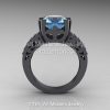 Modern Vintage 14K Gray Gold 3.0 Carat Light Aquamarine Solitaire and Wedding Ring Bridal Set R102S-14KGGAQ-3