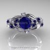 Nature Classic 14K White Gold 1.0 Ct Royal Blue Sapphire Diamond Leaf and Vine Engagement Ring R340-14KWGDBS-2