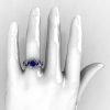 Nature Classic 14K White Gold 1.0 Ct Royal Blue Sapphire Diamond Leaf and Vine Engagement Ring R340-14KWGDBS-3