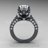 Classic French 14K Grey Gold 3.0 Ct White Sapphire Solitaire Wedding Ring Wedding Band Set R401S-14KGGWS-3