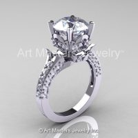 Classic French 14K White Gold 3.0 Carat Simulation Diamond CZ Solitaire Wedding Ring R401-14KWGSDCZ-1
