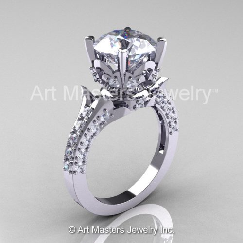 Classic French 14K White Gold 3.0 Carat Simulation Diamond CZ Solitaire Wedding Ring R401-14KWGSDCZ-1