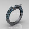 Classic French 14K Grey Gold 3.0 Ct Aquamarine Solitaire Wedding Ring Wedding Band Set R401S-14KGGAQ-3