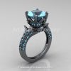 Classic French 14K Grey Gold 3.0 Ct Aquamarine Solitaire Wedding Ring Wedding Band Set R401S-14KGGAQ-2