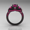 French 14K Black Gold Three Stone Pink Sapphire Engagement Ring Wedding Band Set R182S-14KBGPSS-3