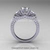 French Platinum Three Stone White Sapphire Diamond Wedding Ring Engagement Ring R182-PLATDWS-2