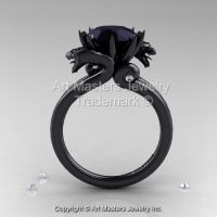 Art Masters 14K Black Gold 3.0 Ct Black and White Diamond Dragon Engagement Ring R601-14KBGBD-1