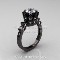 Exclusive Classic Armenian 14K Black Gold 1.0 White Sapphire Diamond Bridal Solitaire Ring R405-14KBGDWS-1