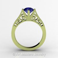 14K Green Gold New Fashion Design Solitaire 1.0 CT Blue Sapphire Bridal Wedding Ring Engagement Ring R26A-14KGGBS-1
