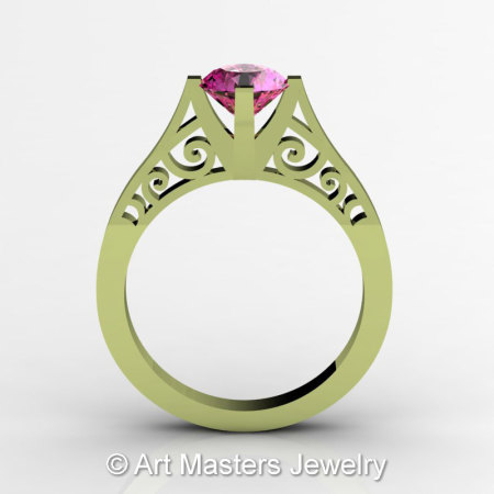 14K Green Gold New Fashion Design Solitaire 1.0 CT Pink Sapphire Bridal Wedding Ring Engagement Ring R26A-14KGGPS-1