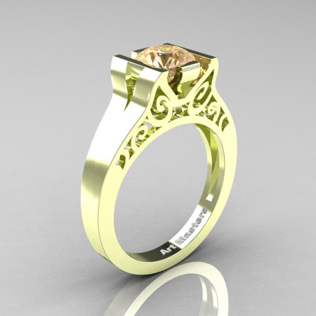 Modern Classic 14K Green Gold 1.0 CT Champagne Diamond Engagement Ring Wedding Ring R36N-14KGGCHD-1