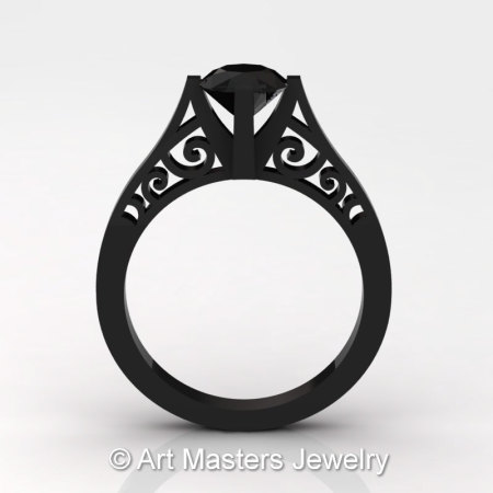 14K Black Gold New Fashion Design Solitaire 1.0 CT Black Moissanite Bridal Wedding Ring Engagement Ring R26A-14KBGBM-1