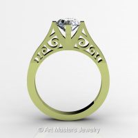 14K Green Gold New Fashion Design Solitaire 1.0 CT White Sapphire Bridal Wedding Ring Engagement Ring R26A-14KGGWS-1