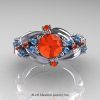 Nature Classic 14K White Gold 1.0 Ct Orange Sapphire Blue Topaz Leaf and Vine Engagement Ring R340-14KWGBTOS-2