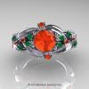 Nature Classic 14K White Gold 1.0 Ct Orange Sapphire Emerald Leaf and Vine Engagement Ring R340-14KWGEMOS-2