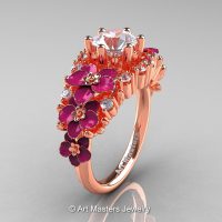 Nature Classic 18K Rose Gold 1.0 Ct White Sapphire Diamond Pink Orchid Engagement Ring R604-18KRGDPWS-1