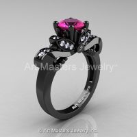 Classic 14K Black Gold 1.0 Ct Pink Sapphire Diamond Solitaire Engagement Ring R323-14KBGDPS-1