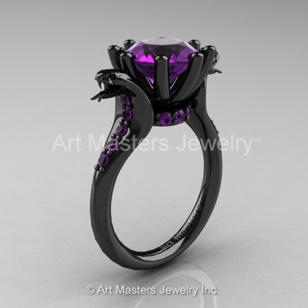 Art Masters Exclusive 14K Black Gold 3.0 Ct Amethyst Cobra Engagement Ring R602-14KBGAM-1