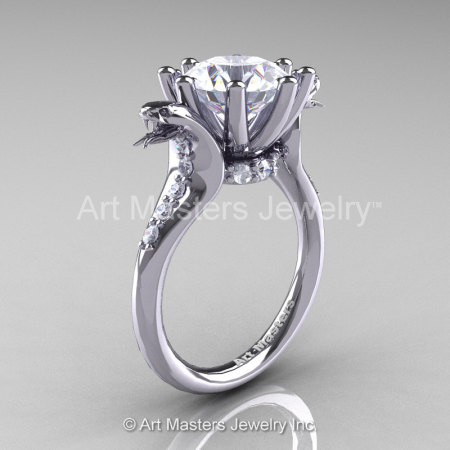 Art Masters Exclusive 14K White Gold 3.0 Ct White Sapphire Cobra Engagement Ring R602-14KWGWS-1