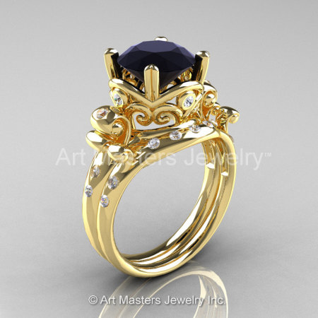 Art Masters Vintage 14K Yellow Gold 3.0 Ct Black and White Diamond Wedding Ring Set R167S-14KYGDBD-1