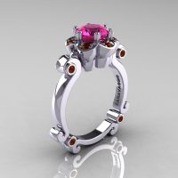 Art Masters Caravaggio 10K White Gold 1.0 Ct Pink Sapphire Brown Diamond Engagement Ring R606-10KWGBRDPS-1