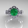 Art Masters Caravaggio 14K White Gold 1.0 Ct Emerald Diamond Engagement Ring R606-14KWGDEM-3