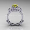 Art Masters Caravaggio 14K White Gold 1.0 Ct Yellow Sapphire Diamond Engagement Ring R606-14KWGDYS-2