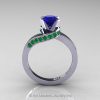 Classic 14K White Gold 1.0 Ct Blue Sapphire Emerald Designer Solitaire Ring R259-14KWGEMBS-2