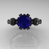 Caravaggio 14K Black Gold 1.0 Ct Blue Sapphire Brown Diamond Solitaire Engagement Ring R607-14KBGBRDBS-3