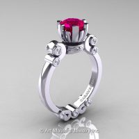 Caravaggio 14K White Gold 1.0 Ct Pigeon Blood Ruby Diamond Solitaire Engagement Ring R607-14KWGDPBR-1