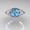 Classic Armenian 14K White Gold 1.0 Ct Swiss Blue Topaz Diamond Engagement Ring R477-14KWGDSBT-3