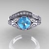 Classic Armenian 14K White Gold 1.0 Ct Swiss Blue Topaz Diamond Engagement Ring Wedding Band Set R477S-14KWGDSBT-4