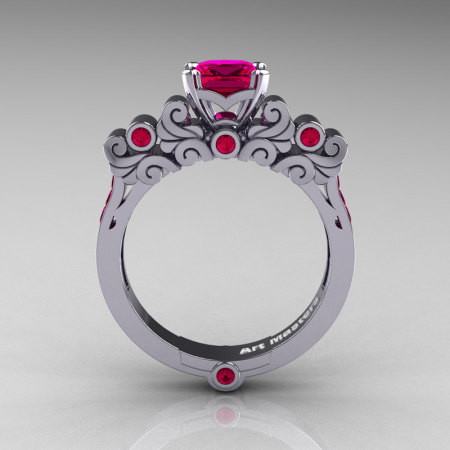 Classic Armenian 950 Platinum 1.0 Ct Princess Rose Rubies Solitaire Wedding Ring R608-PLATRR-1