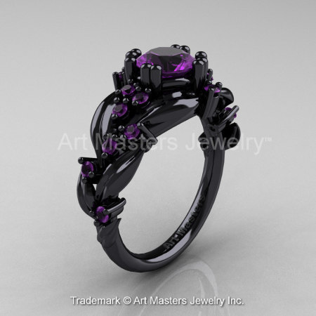 Nature-Classic-14K-Black-Gold-1-0-Ct-Amethyst-Leaf-and-Vine-Engagement-Ring-R340-14KBGAM-P
