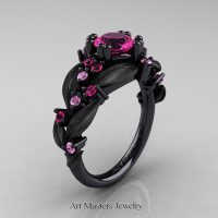 Nature Classic 14K Black Gold 1.0 Ct Pink Sapphire Leaf and Vine Engagement Ring R340S-14KBGLPSPS Perspective