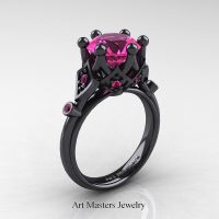 Modern Antique 14K Black Gold 3.0 Carat Pink Sapphire Solitaire Wedding Ring R514-14KBGPS - Perspective