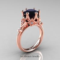Modern Antique 14K Rose Gold 3.0 Carat Black and White Diamond Solitaire Wedding Ring R514-14KRGDBD - Perspective