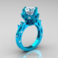 Modern Antique 14K Turquoise Gold 3.0 Carat White Sapphire Solitaire Wedding Ring R214-14KTGWS - Perspective